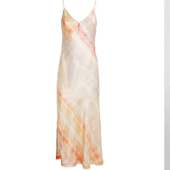 AllSaints Melody Marea Sunset Tie-Dye Silk Slip Dress Watercolor Midi sz 8 US - Picture 4 of 15